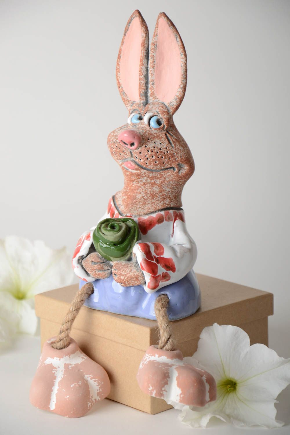 Tirelire lapin céramique Tirelire fait main originale Cadeau pour enfant photo 1