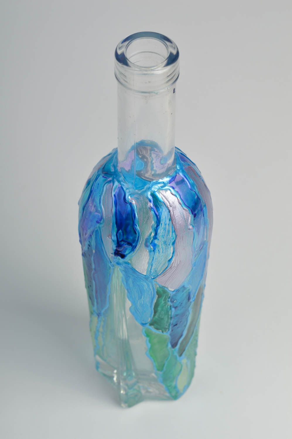 Vase handmade Wohnzimmer Dekor Bemalte Vase blau grell Vase aus Glas 700 ml foto 3