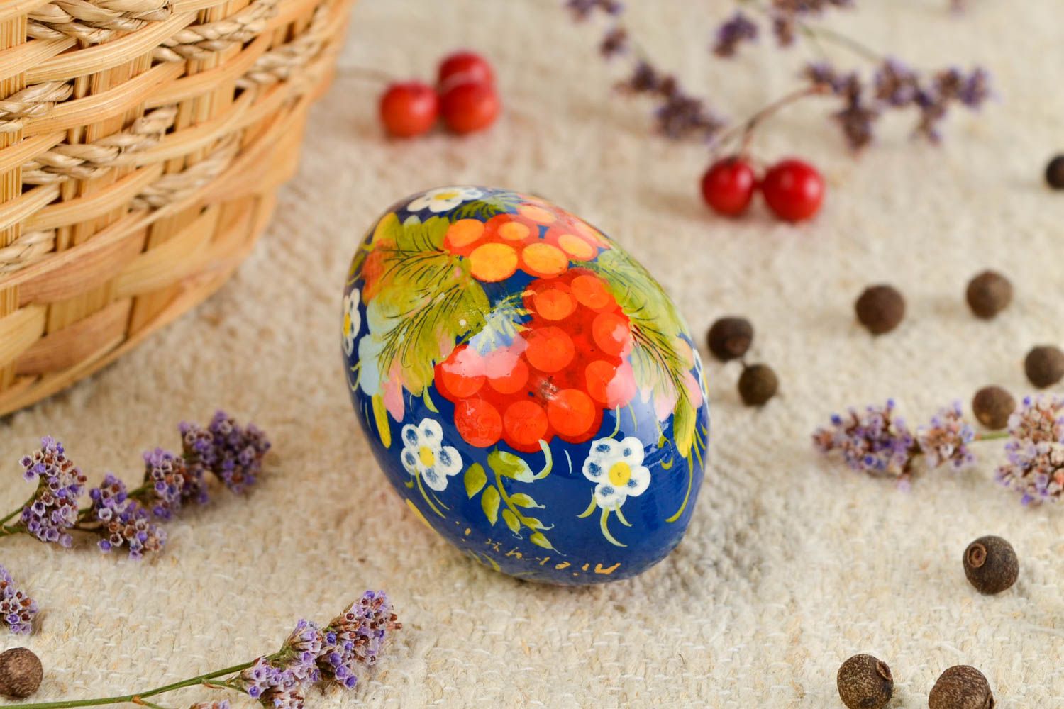 Huevo pintado artesanal de madera decoración para Pascua regalo original foto 1
