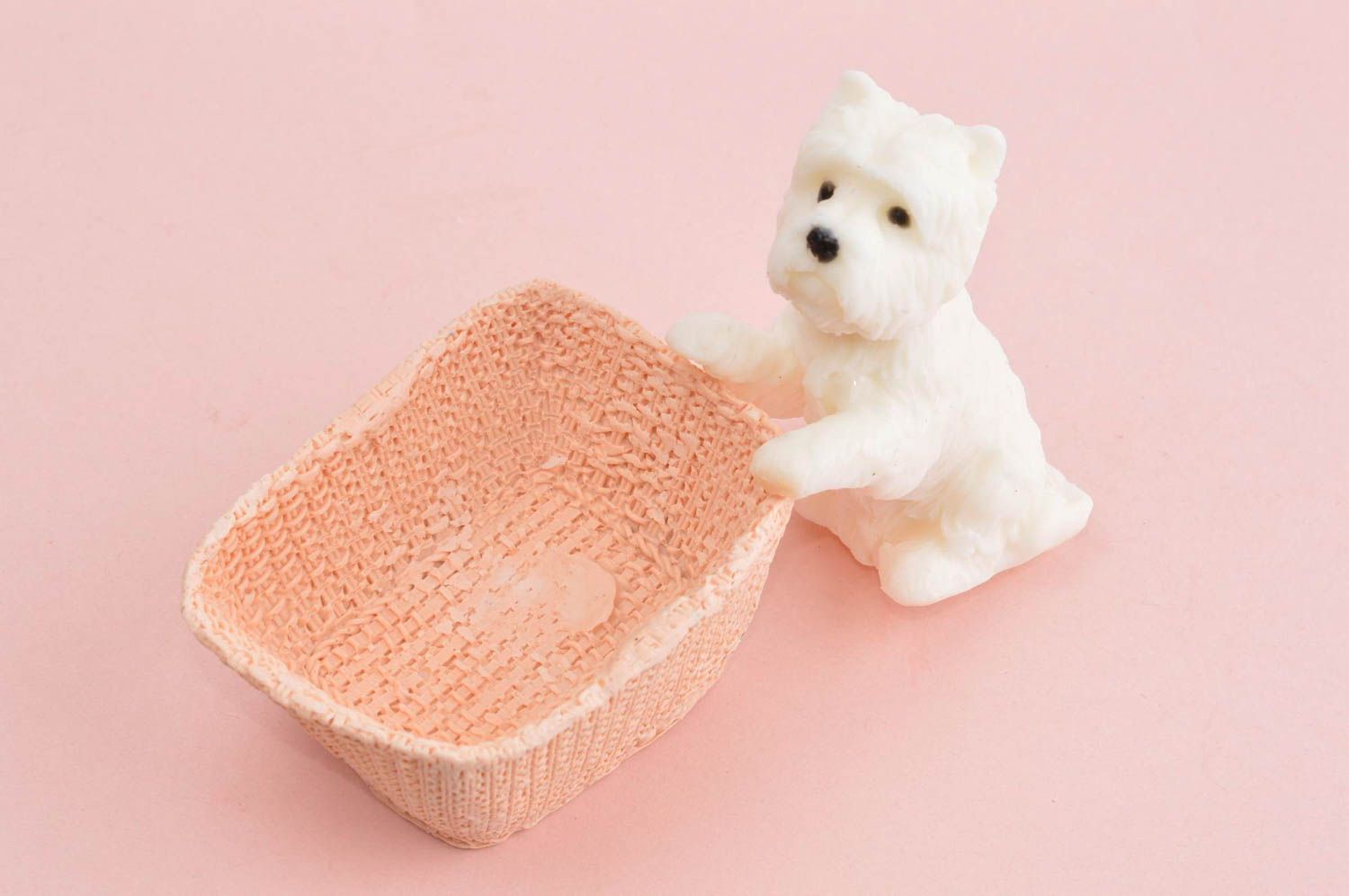 Jabón decorativo artesanal perrito en cesta artículo para baño regalo original foto 3