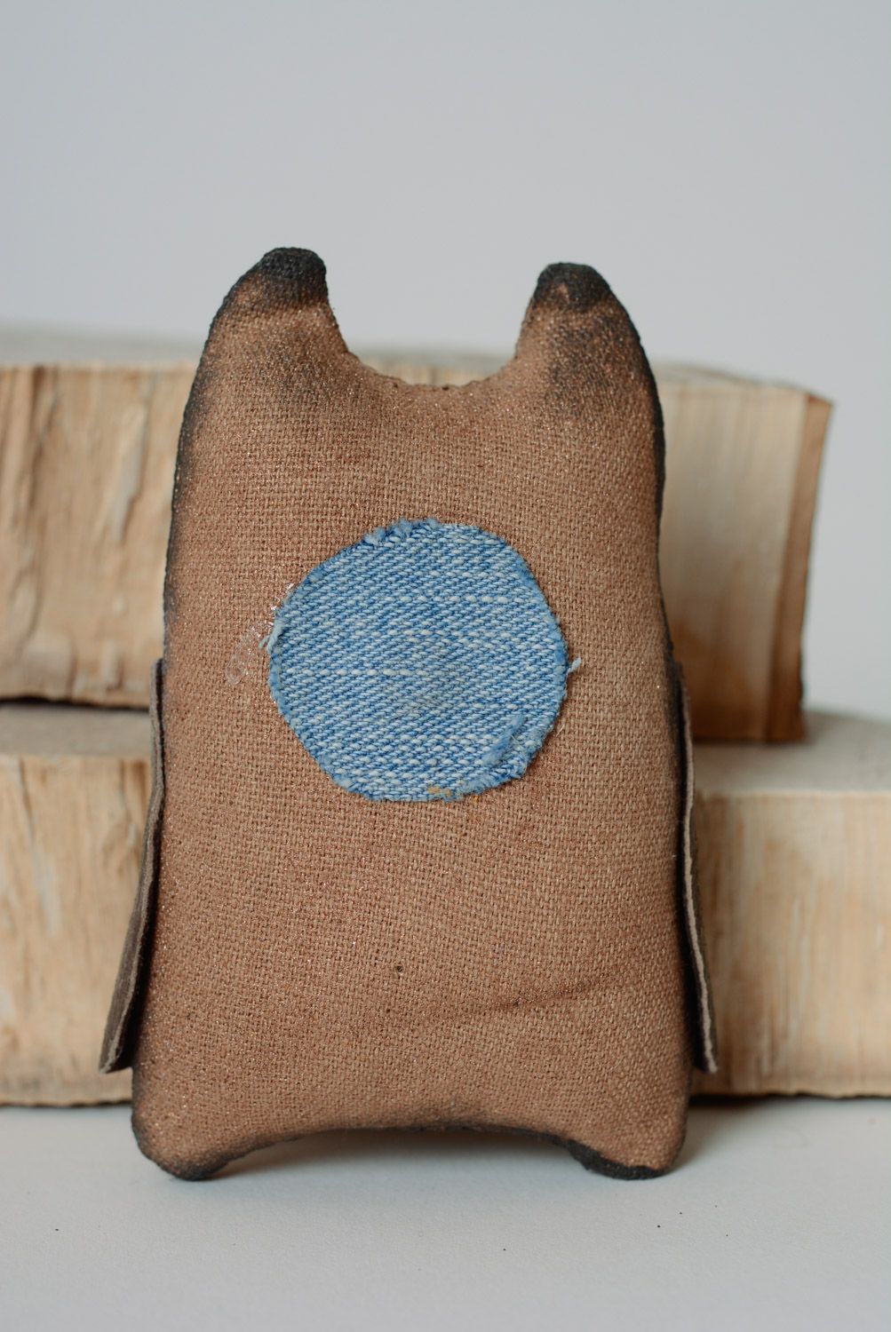 Handgemachter Textil Kühlschrankmagnet mit Aroma von Kaffee in Form der Eule foto 4