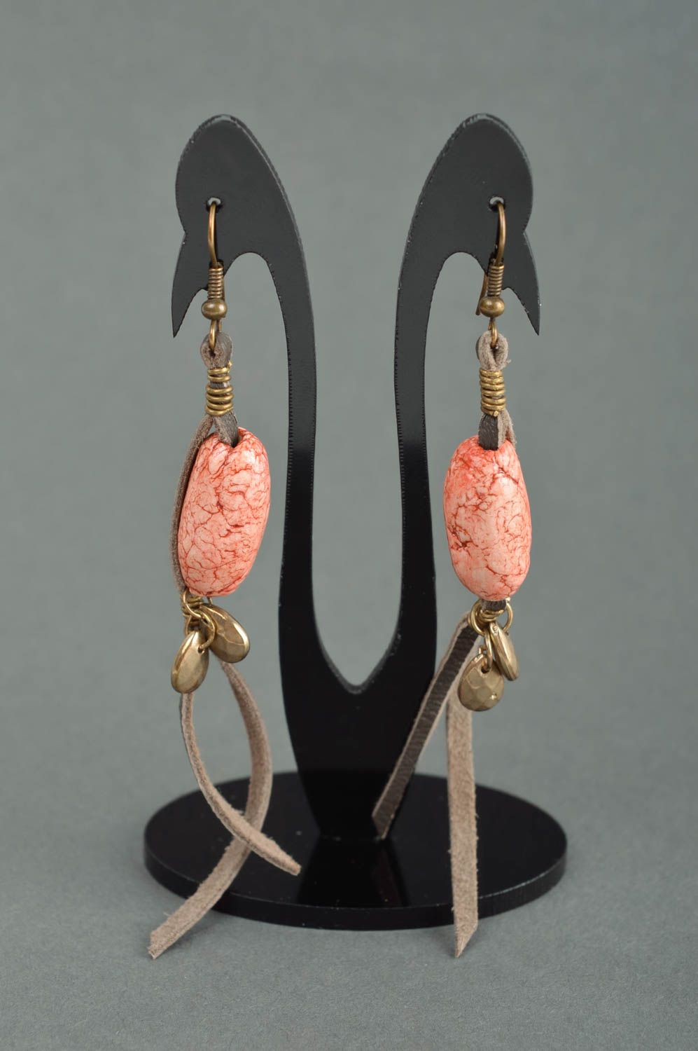 Ohrringe für Damen handgemachter Schmuck Ohrschmuck Damen lange Ohrringe rosa foto 1