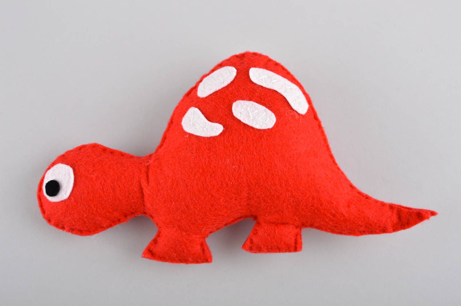 Handmade natürliches Spielzeug Geschenk Idee Dino Kuscheltier aus Filzwolle rot foto 2