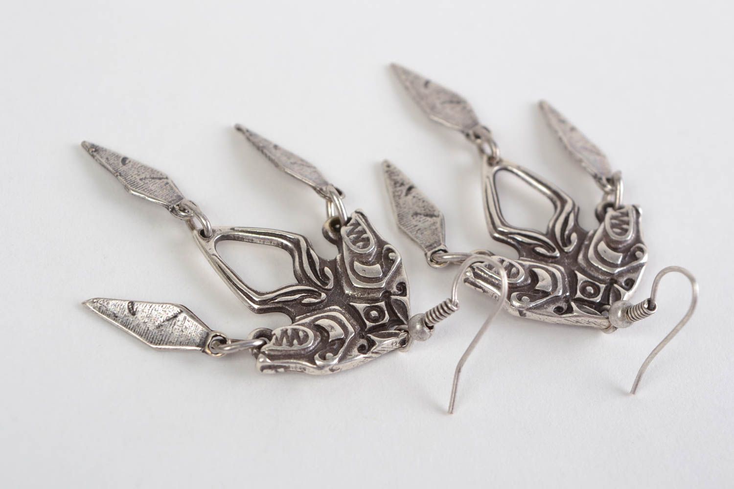 Unusual beautiful handmade designer metal dangle earrings photo 3