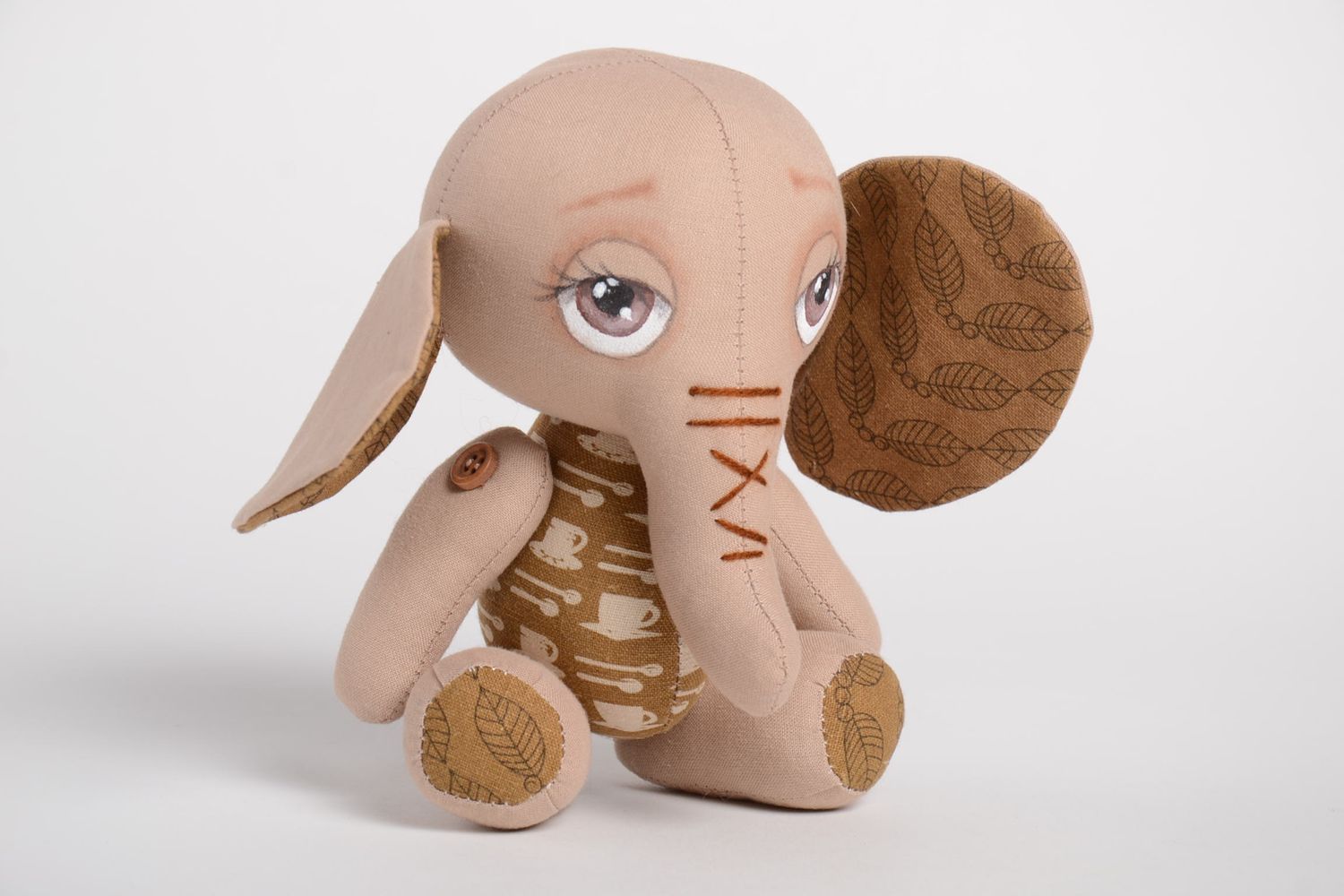 Handmade Stoff Spielzeug Kuscheltier Elefant im Overall Geschenk für Kinder foto 2