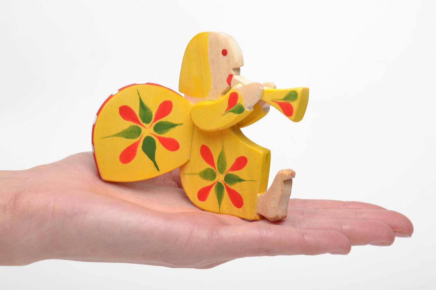 Homemade wooden toy with ethnic painting Angel with Flute photo 5