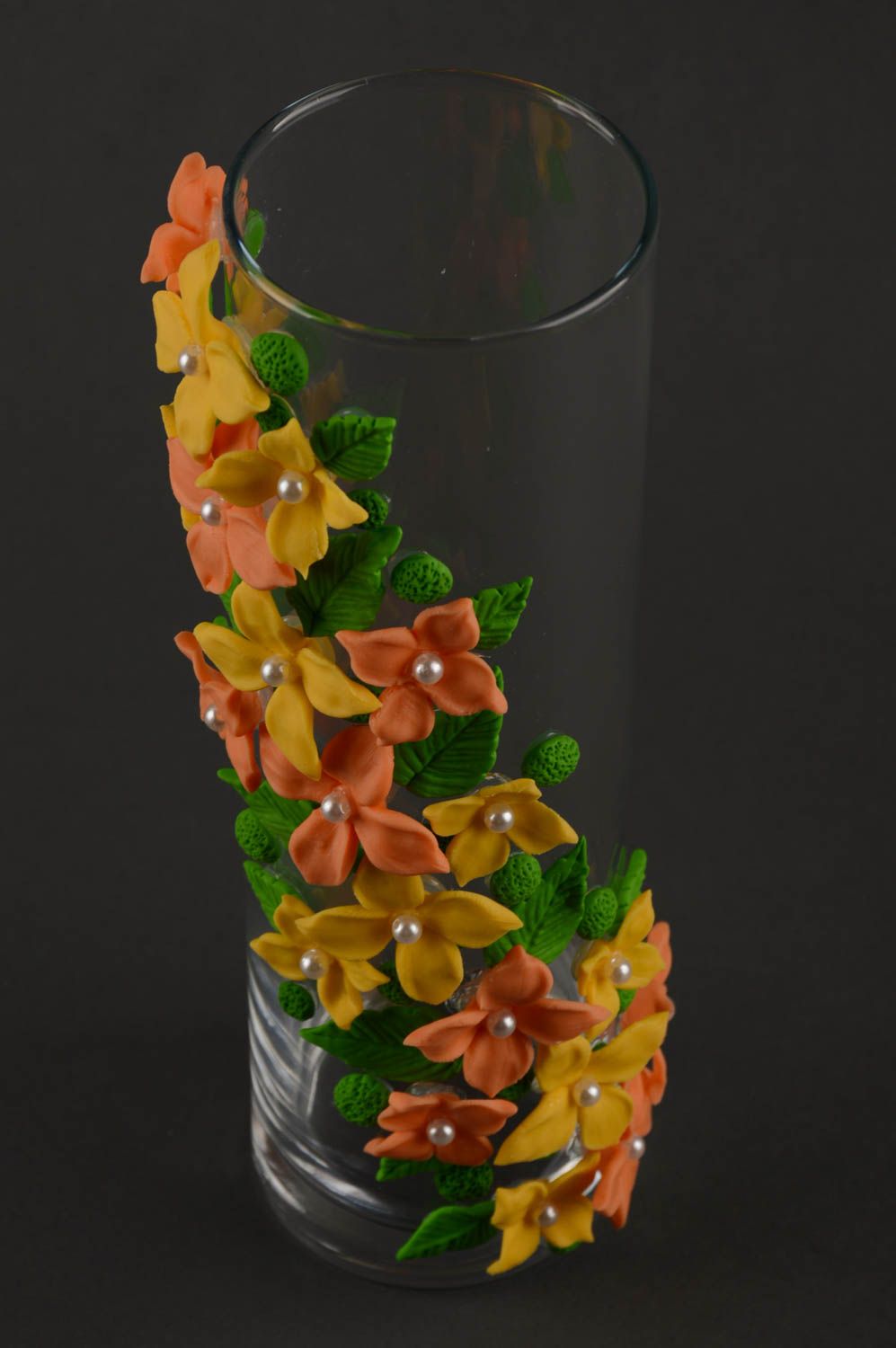 Glass clear vase décor with yellow flowers 11 inches tall 30 oz, 1,5 lb photo 5
