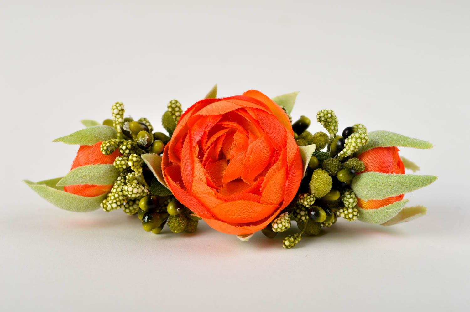 Grelle orange Haarspange Blumen handmade Damen Modeschmuck Accessoire für Haare  foto 2