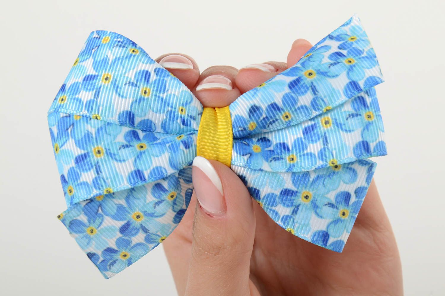 Hairpin made of rep ribbon for baby Blue Bow handmade barrette for children photo 3