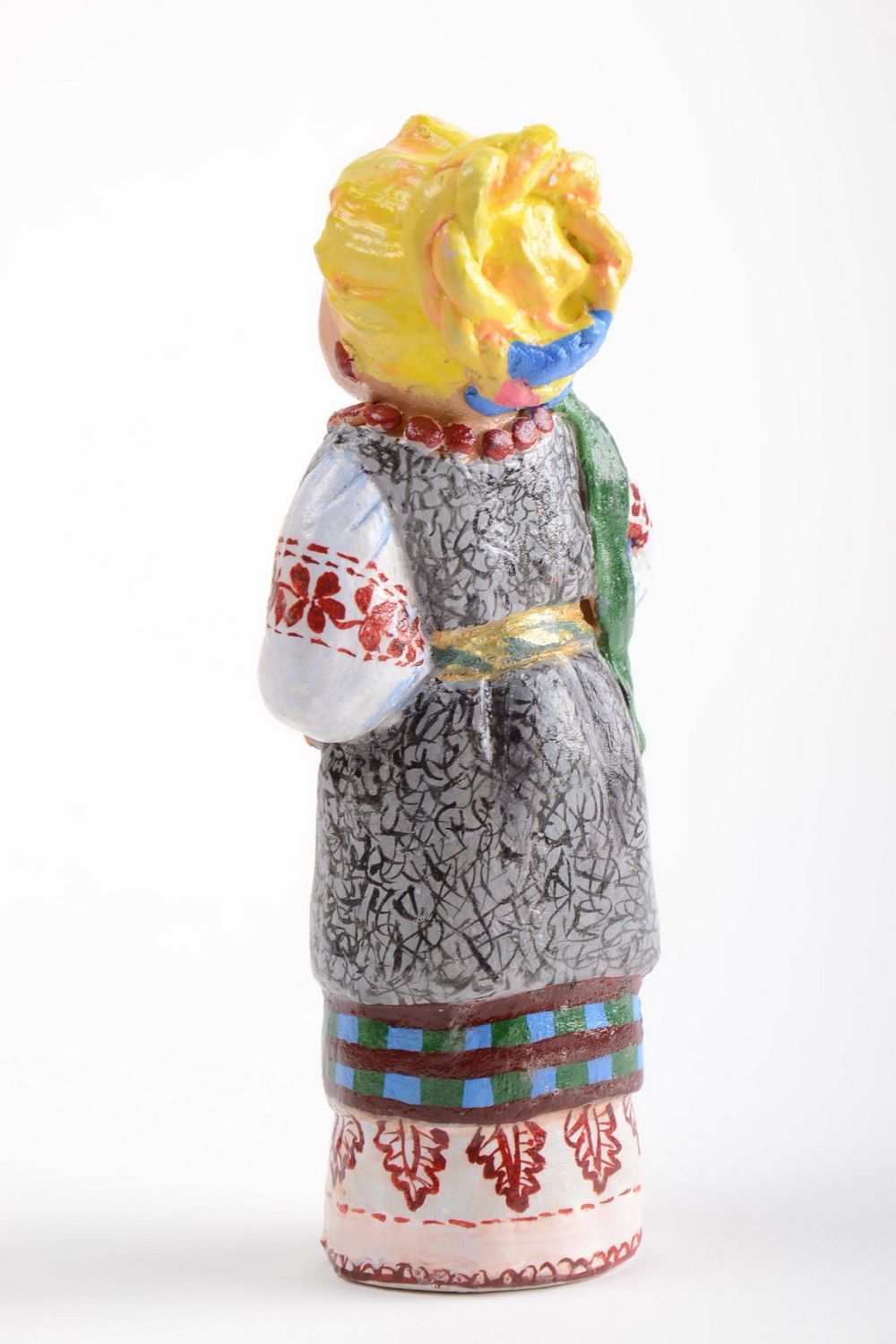 Keramik Deko Statuette aus Ton handgeschaffen auffallend stilvoll grell Bäuerin foto 3