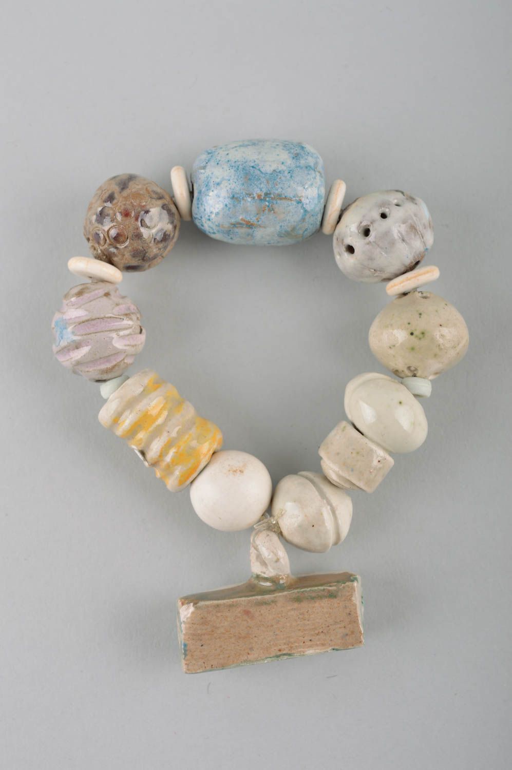 Unusual handmade ceramic bracelet clay bead bracelet accessories for girls photo 3
