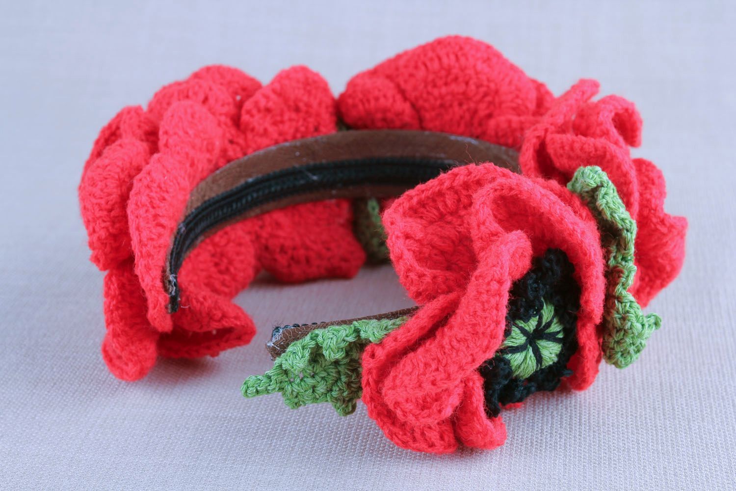 Couronne de fleurs tricot faite main originale photo 3