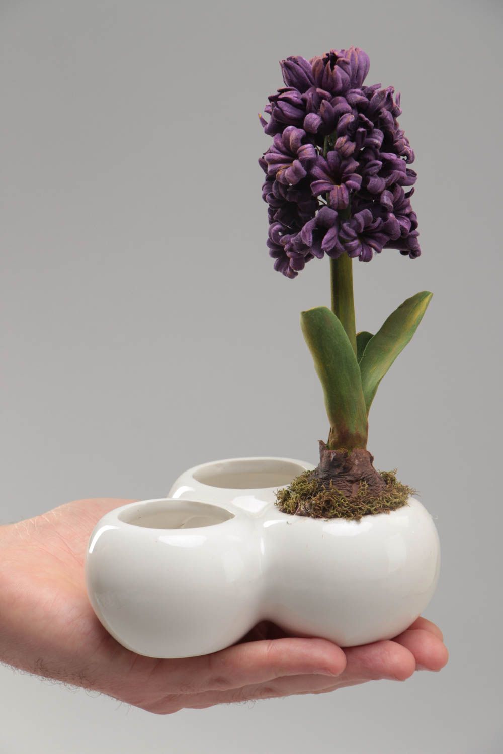 Искусственный цветок в горшке гиацинт из японской полимерной глины ручная работа фото 5