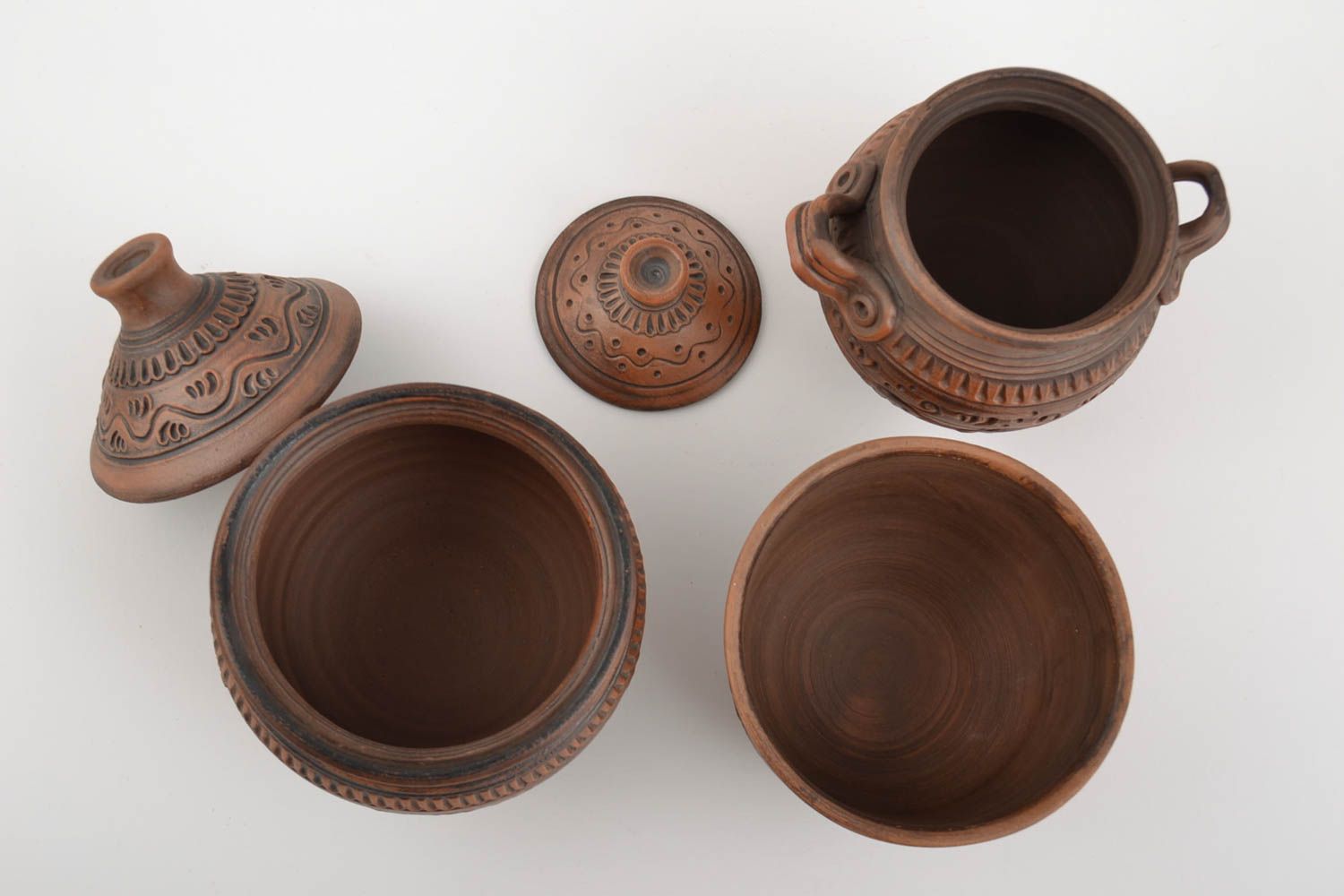 Beautiful design handmade clay cookware set 3 pieces pot and bowl photo 2