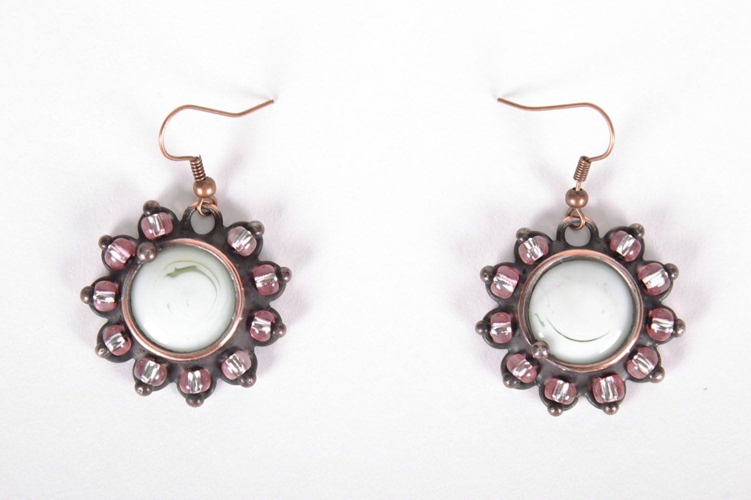 Earrings made of glass and metal Milk photo 4