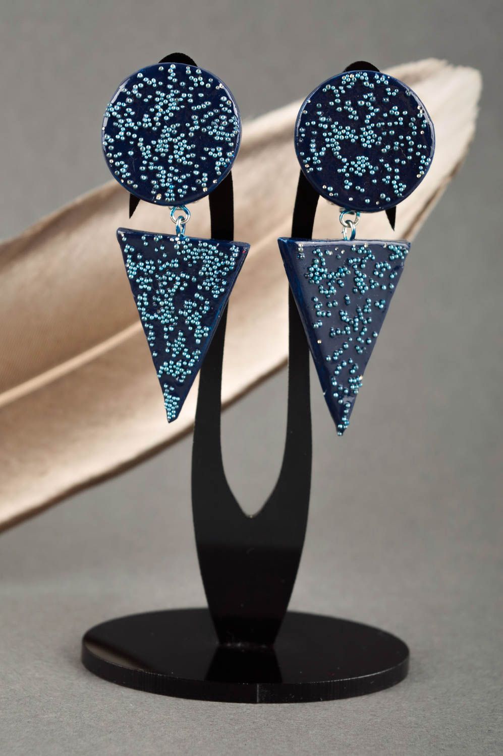Boucles d'oreilles originales Bijou fait main de tons bleus Cadeau femme photo 1