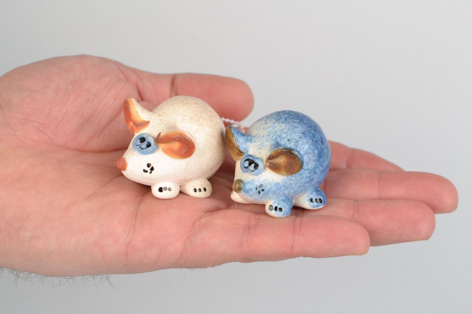 Керамические статуэтки с росписью мышата ручной работы милые маленькие фигурки фото 2