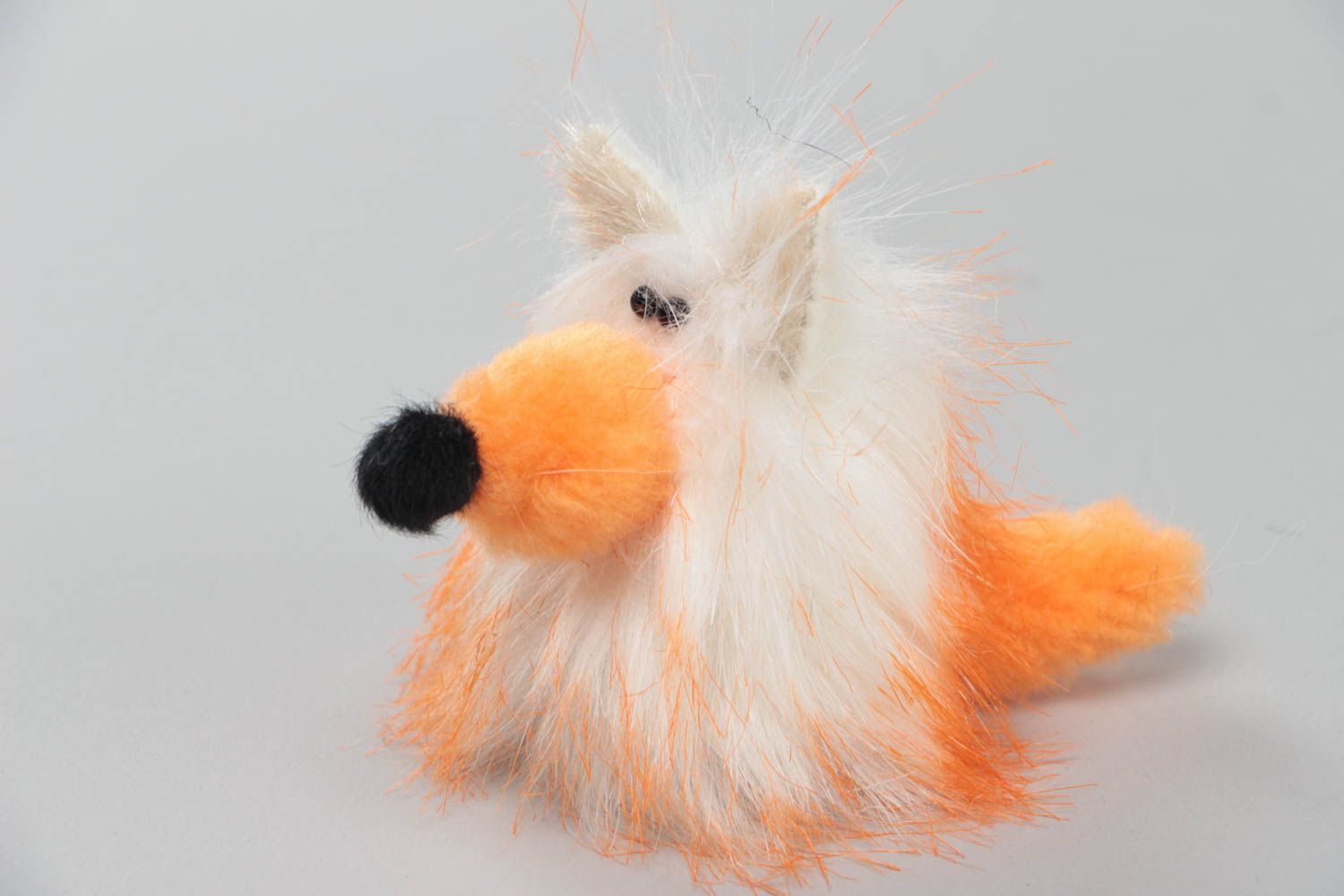 Small handmade orange fluffy fur fabric puppet toy Fox photo 2