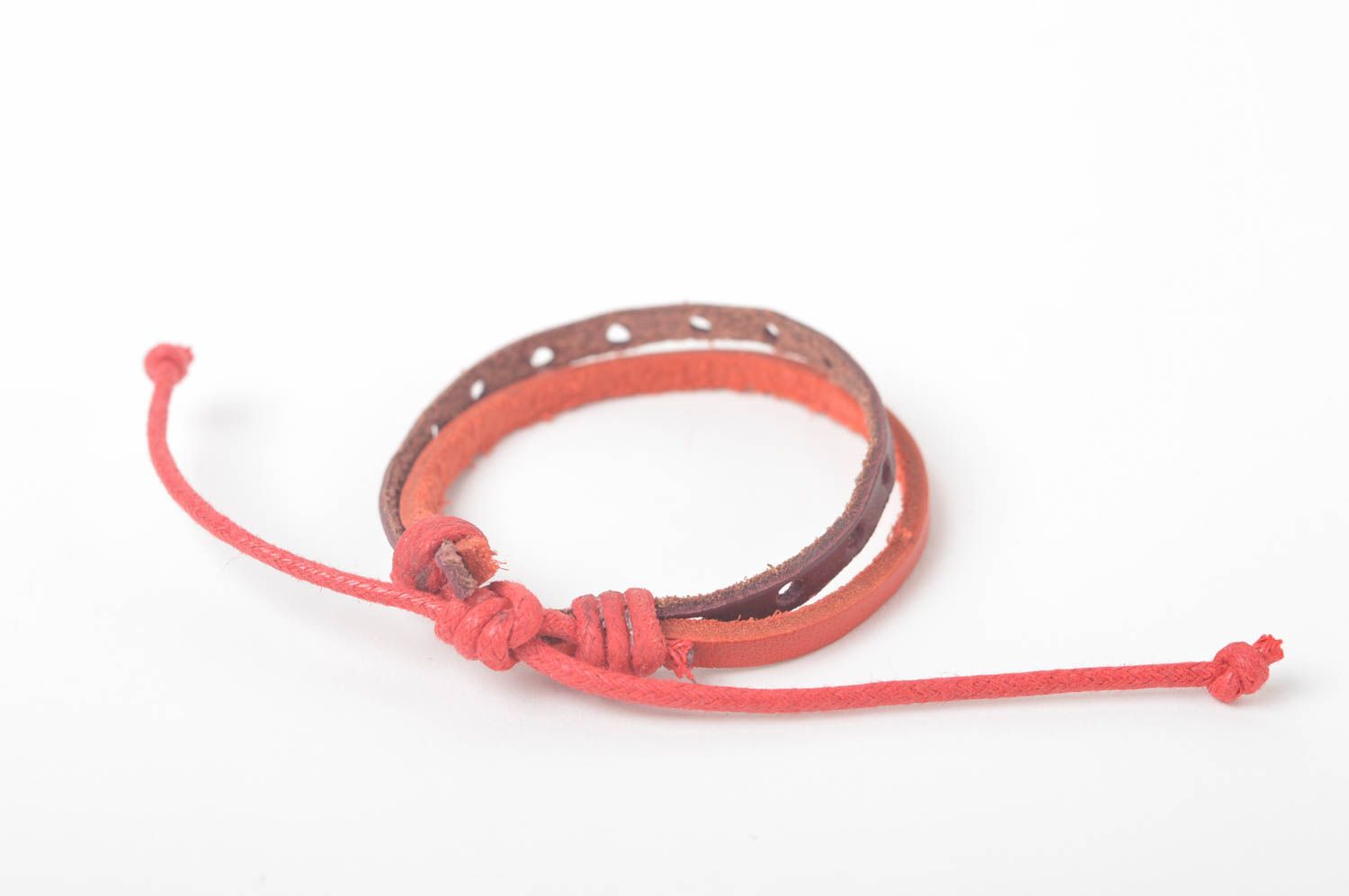 Bracelet cuir Bijoux fait main fin bicolore Accessoires cuir design unisexe photo 4