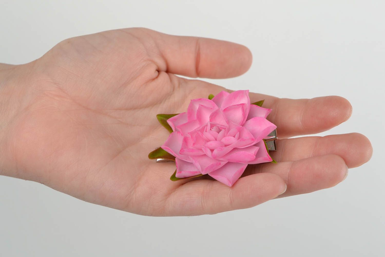 Pince à cheveux en porcelaine froide faite main originale design lotus rose photo 2