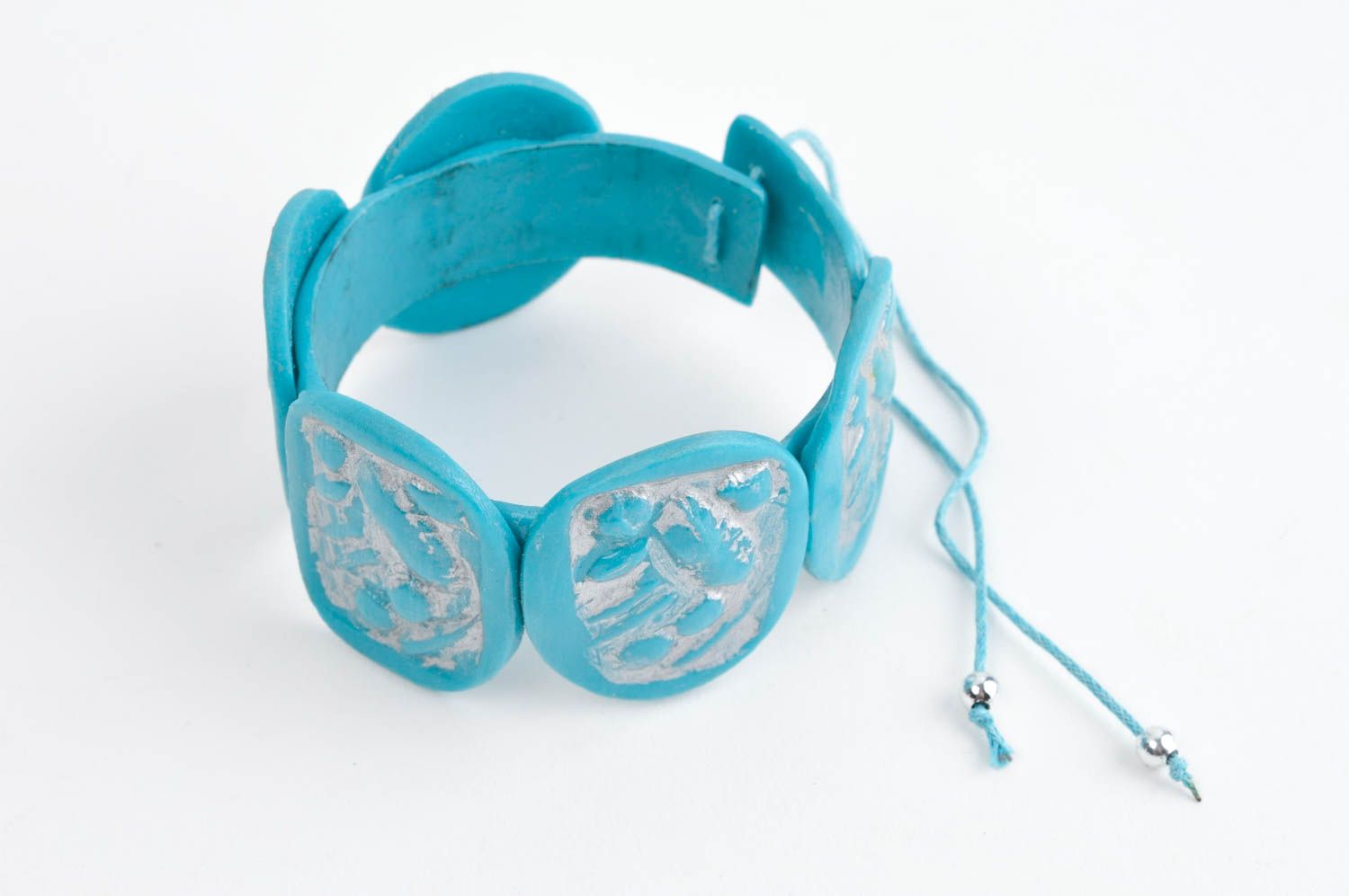 Bracelet large Bijou fait main pâte polymère couleur turquoise Accessoire femme photo 3