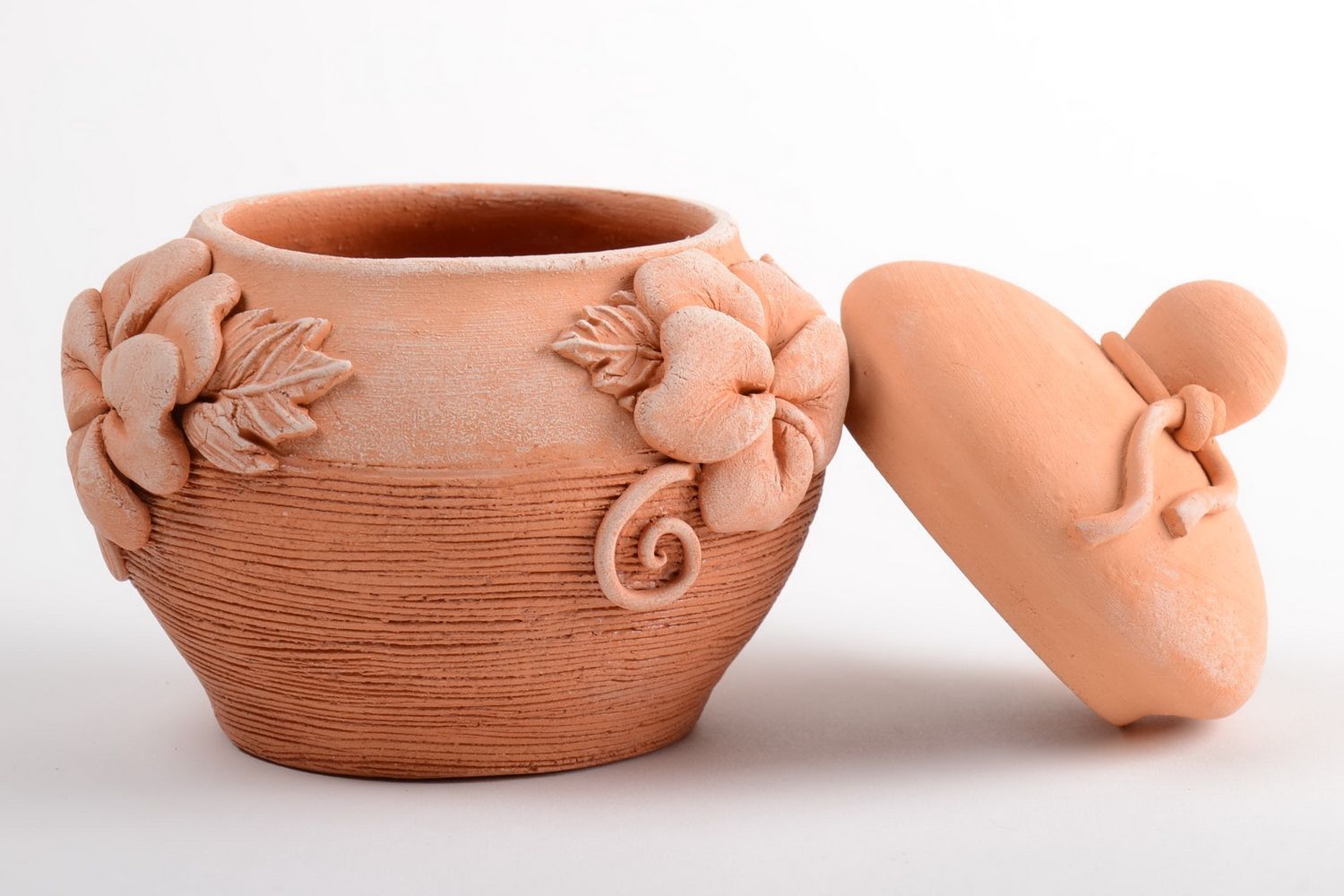 Pot en terre cuite décoratif avec couvercle fait main marron design original photo 2