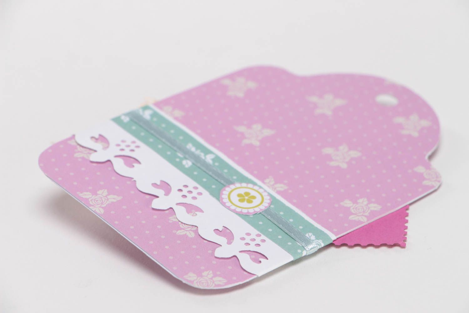 Etiqueta personalizada para regalos hecha a mano estilosa rosada con flores foto 4