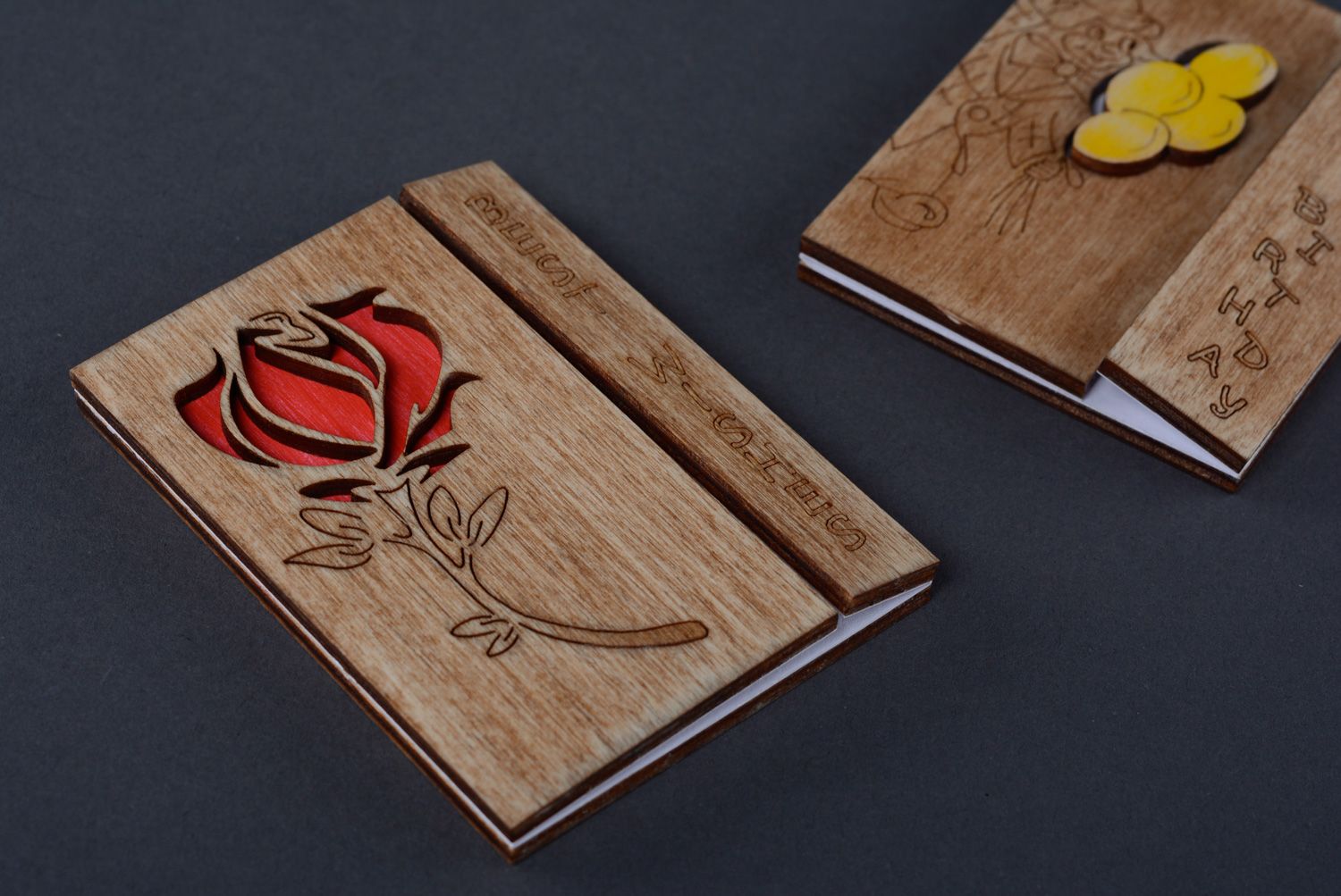 Belle carte de voeux en bois faite main originale décorée de rose Best Wishes photo 5