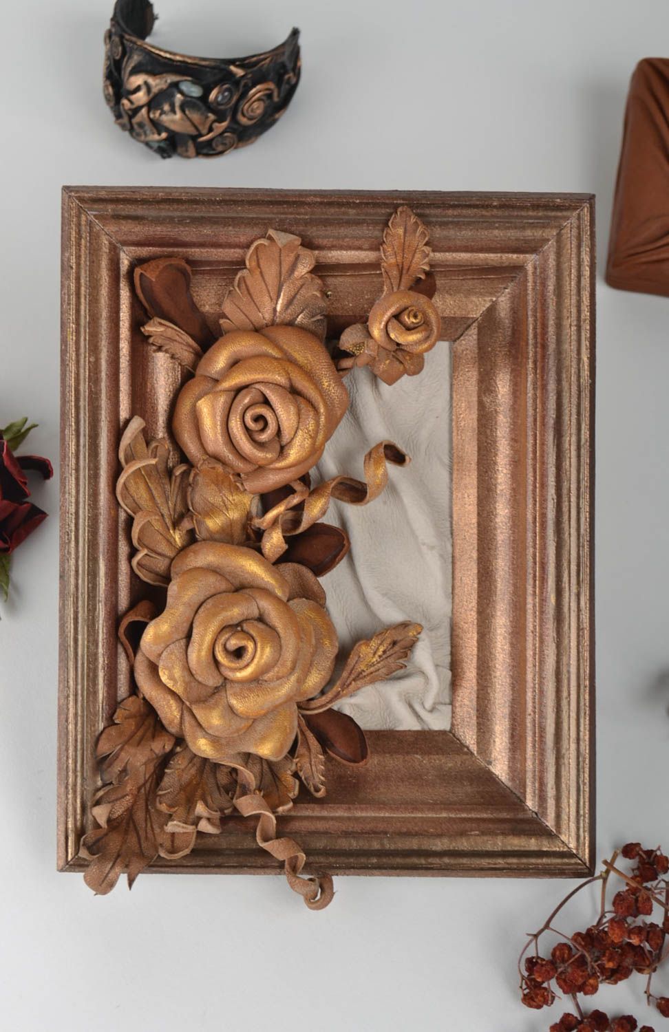 Handmade wall panel made of genuine leather flower panel interior decoration photo 1