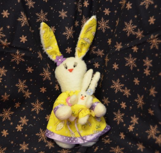 Homemade designer fabric soft toy hare with baby photo 3