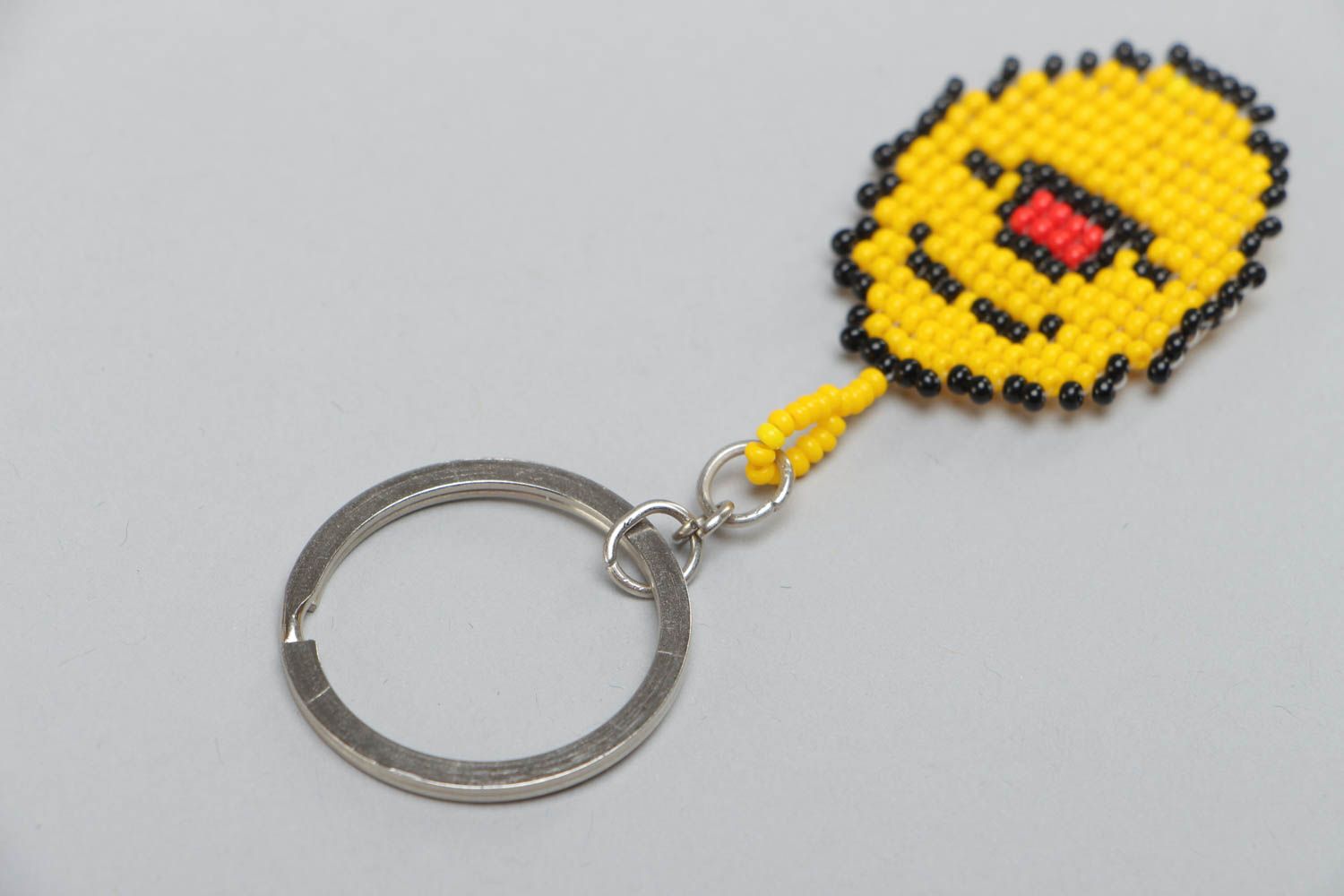 Handmade beaded keychain for keys or purse yellow smile present for children photo 4