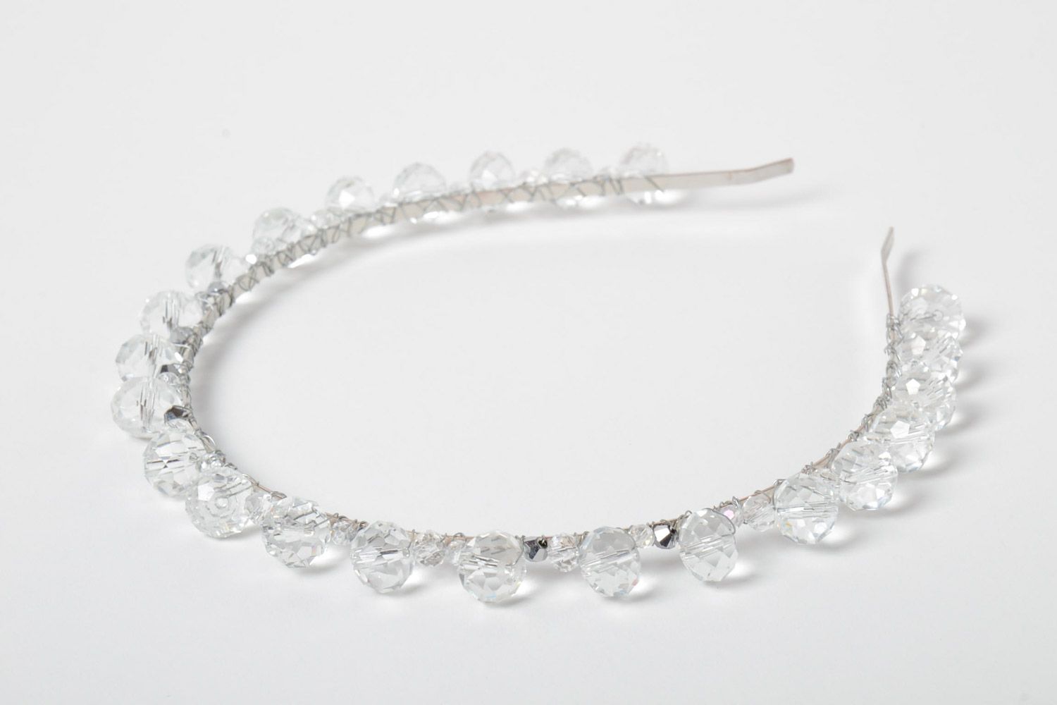 Cerceau cheveux fait main avec perles tchèques transparent bijou original photo 4