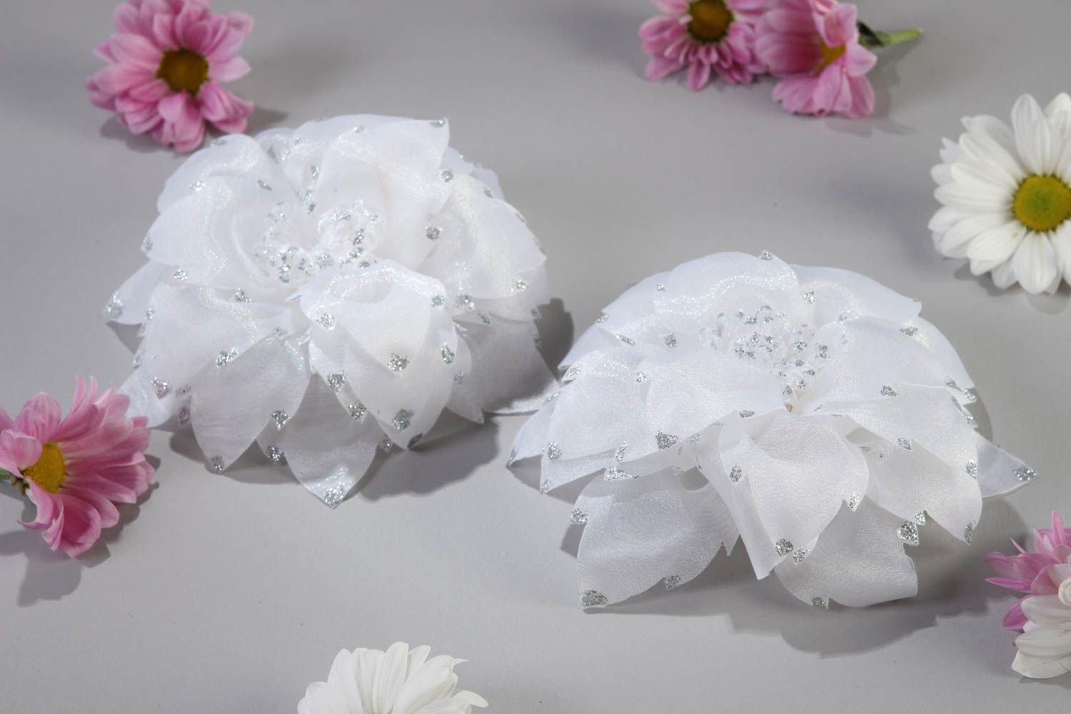 Handmade scrunchy with flowers hair accessories kids scranchies made of organza  photo 1