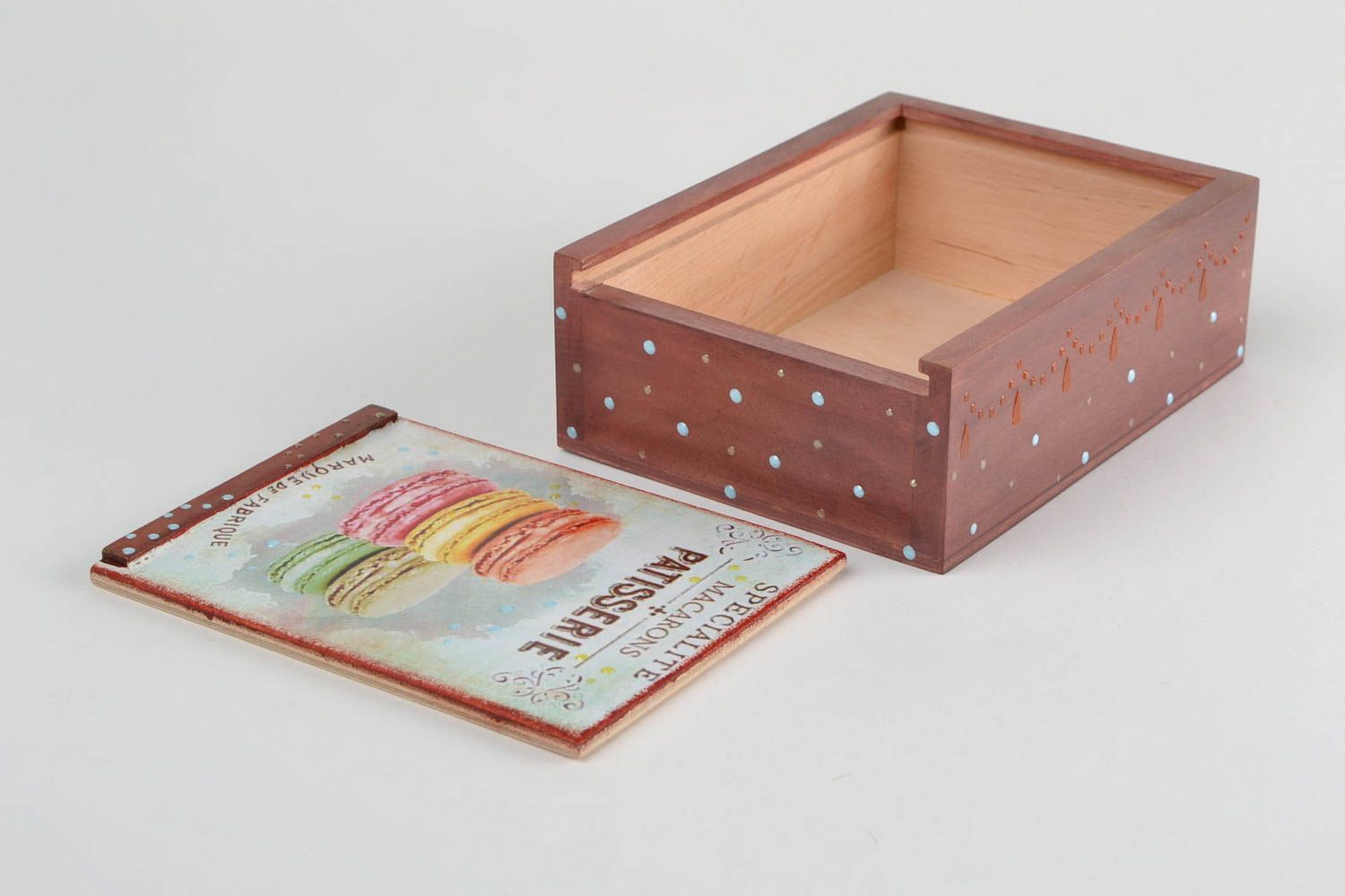 Handmade designer wooden tea box decorated with decoupage for kitchen decor photo 2