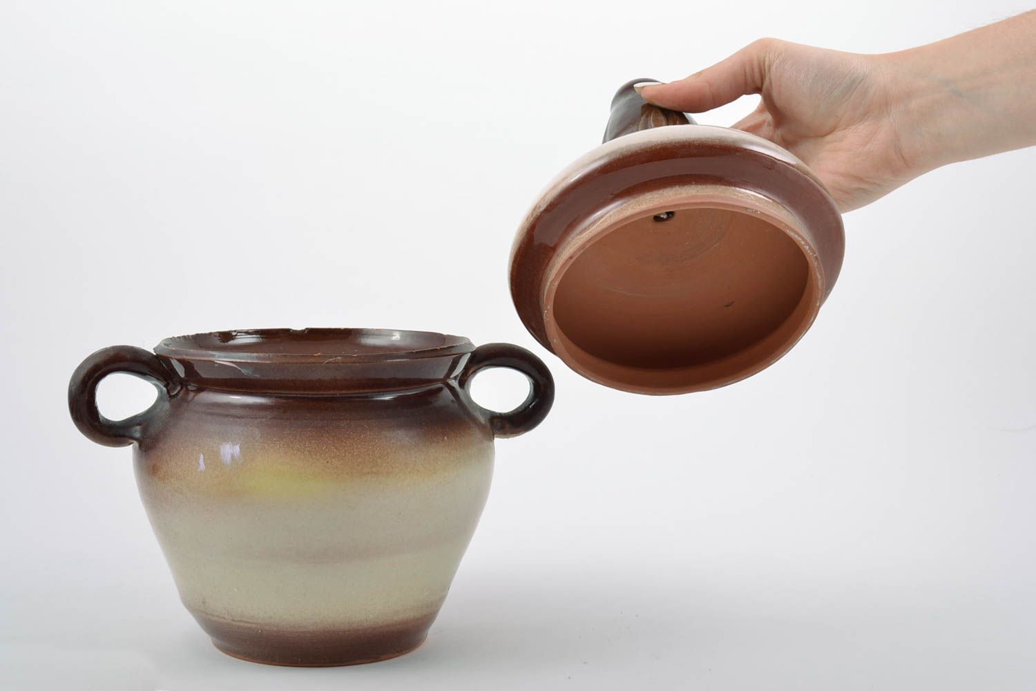 Unusual handmade designer glazed clay pot for bulk products 1 l photo 3