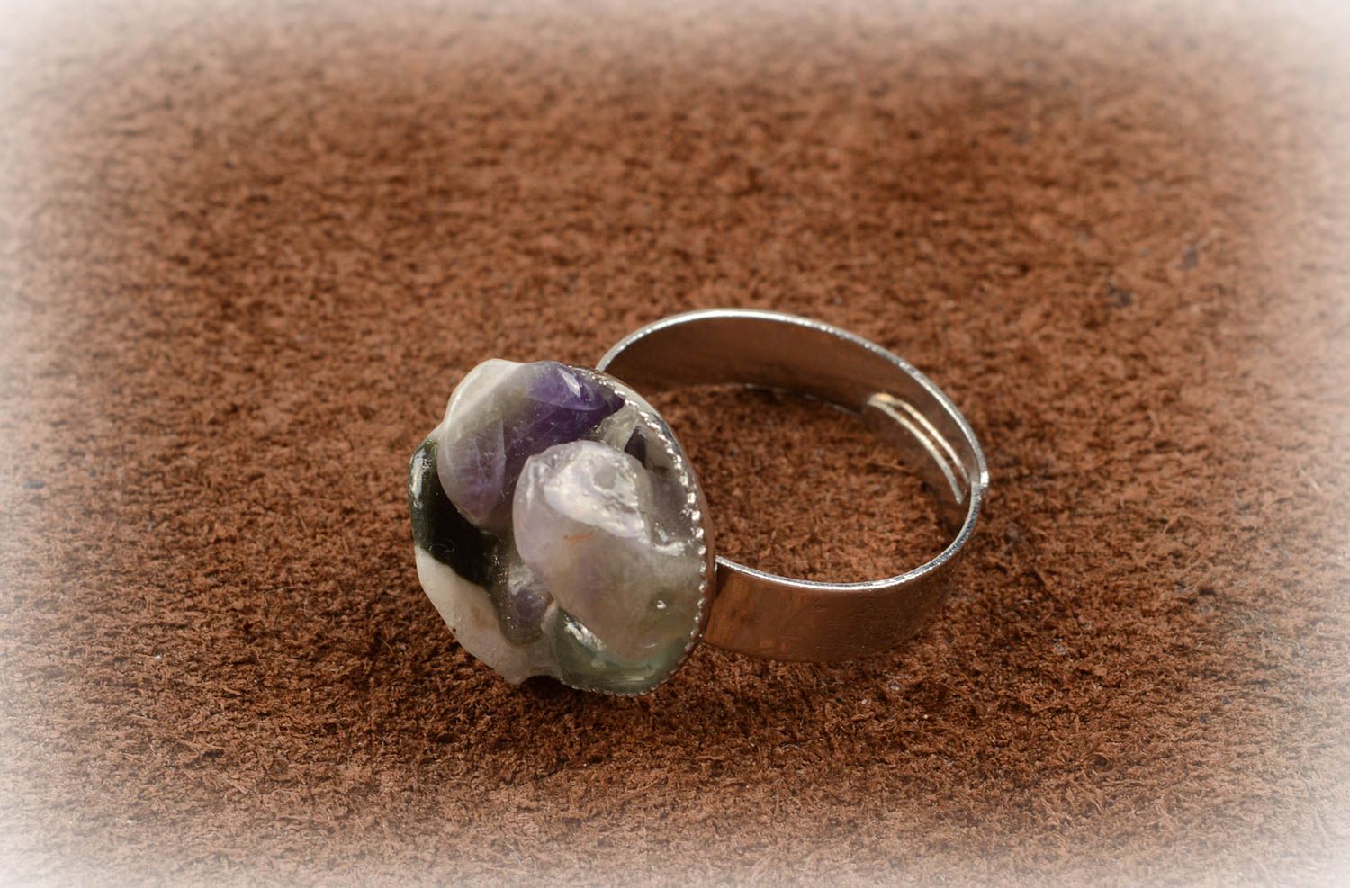 Metall Ring handmade Damen Modeschmuck mit echtem Stein originelles Geschenk foto 5