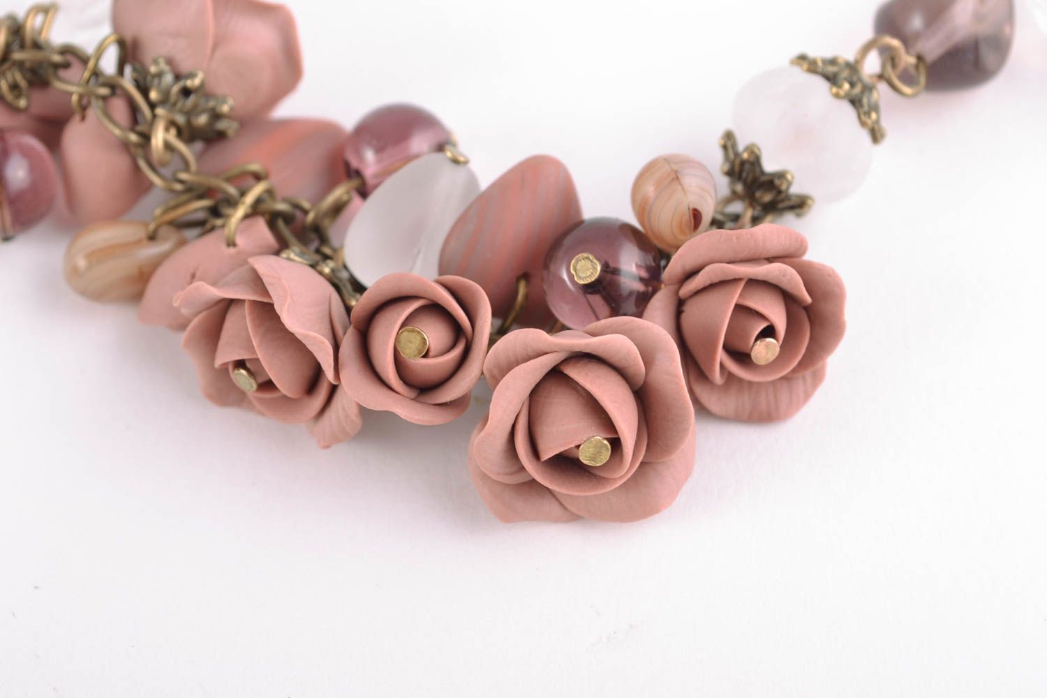 Bracelet fleurs en pâte polymère sur chaîne fait main original pour femme photo 3