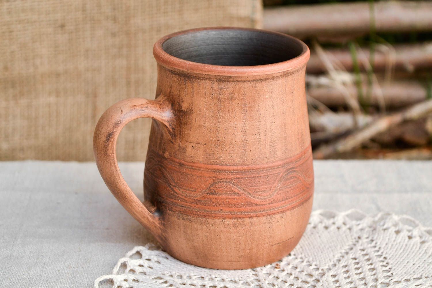 Large ceramic handmade coffee mug with handle 0,56 lb photo 1
