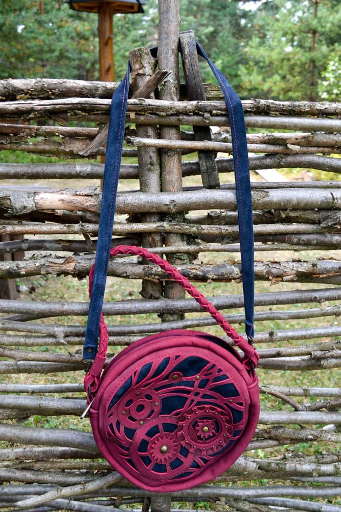 Сумка ручной работы сумка через плечо красивая кожаная сумка розовая с синим фото 1