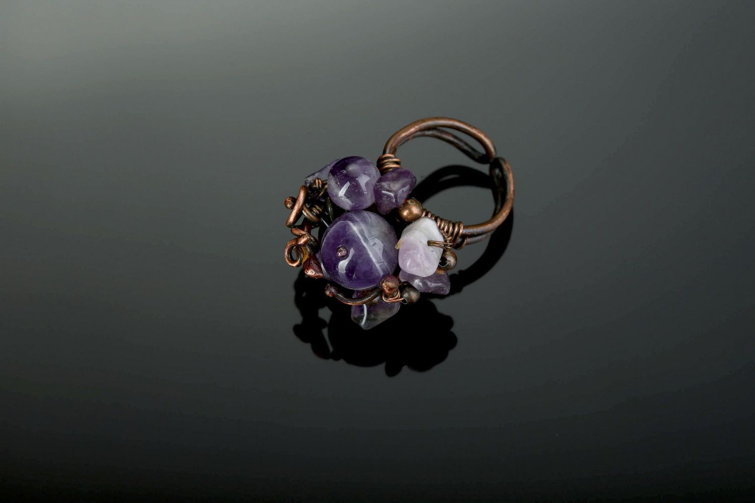 Ring from copper with amethyst photo 1