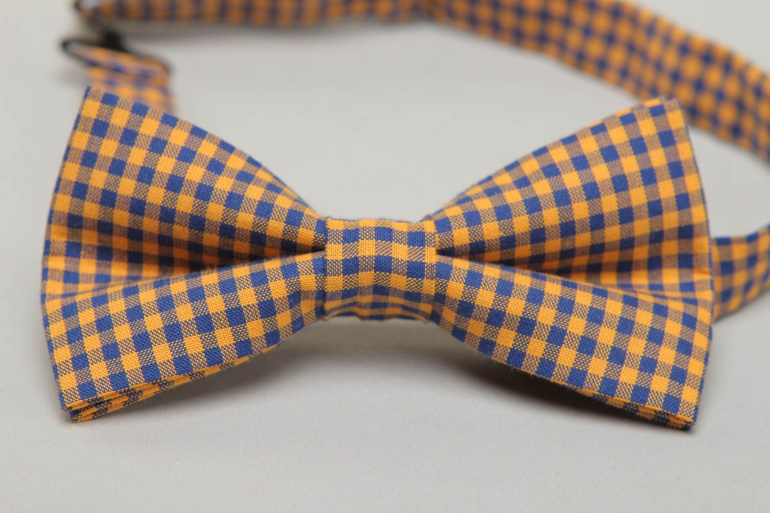 Checkered cotton fabric bow tie photo 2