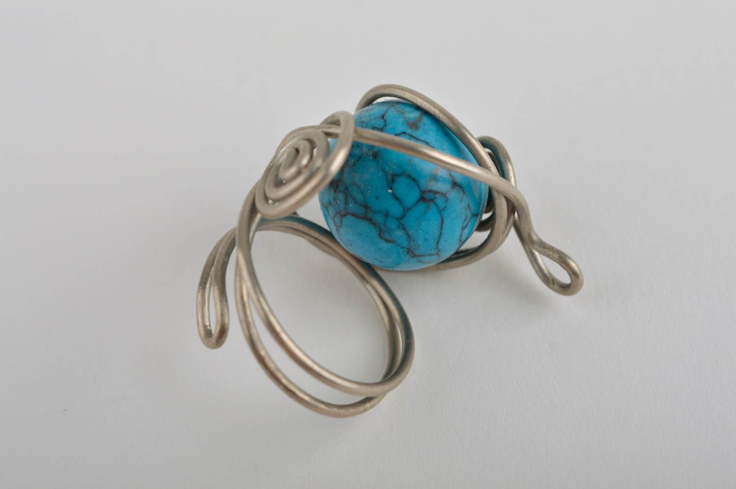 Ring mit Stein handgemacht Damen Modeschmuck schön Geschenk Idee blau foto 5