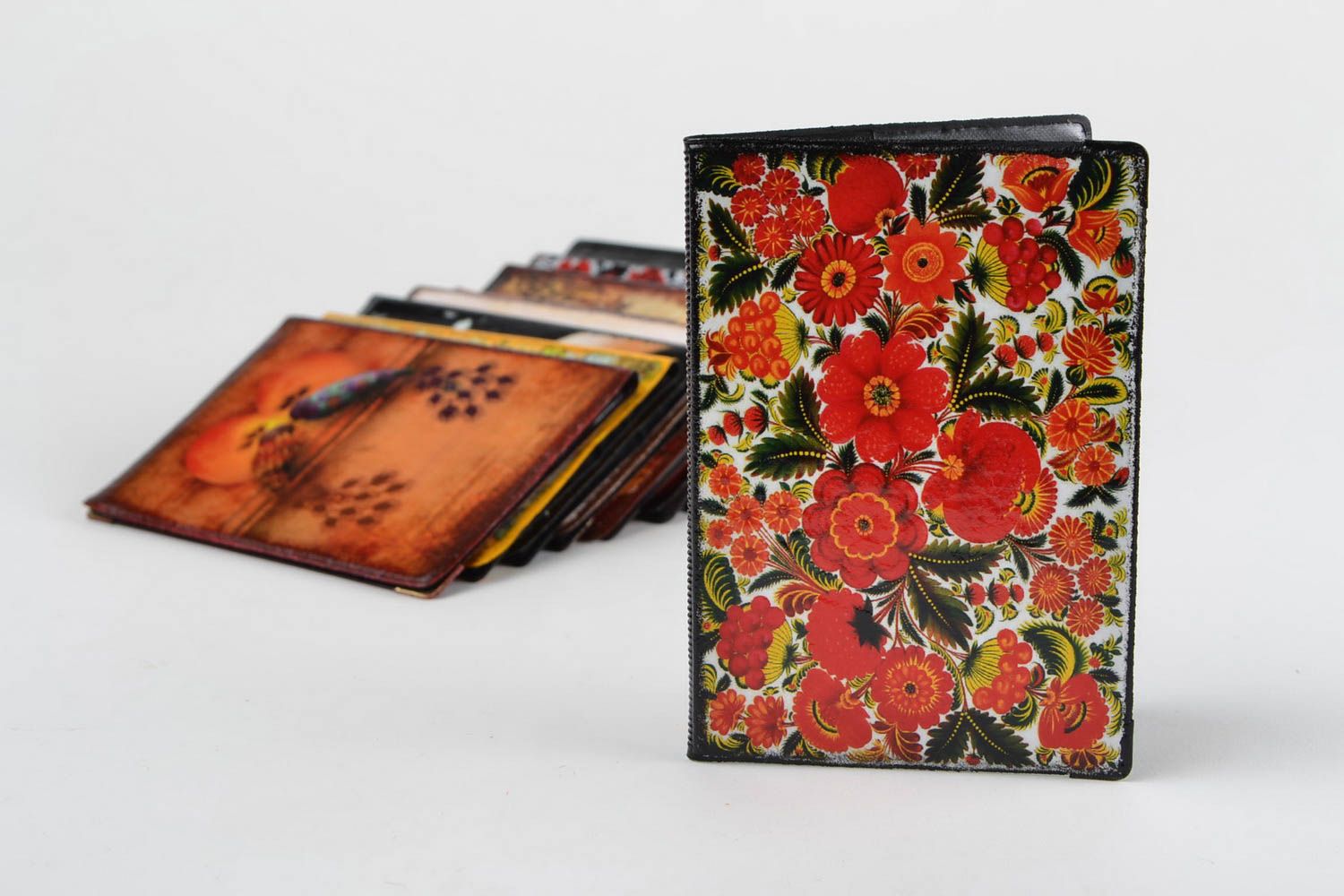 Handmade designer faux leather passport cover with ethnic decoupage ornament photo 1