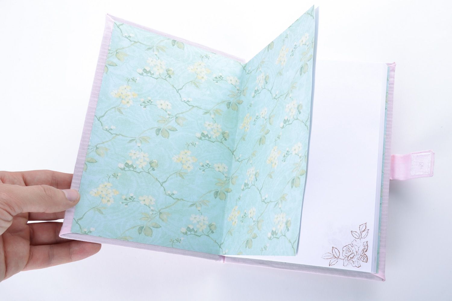 Красивый блокнот с тканевой обложкой и изображением розы винтажный фото 2