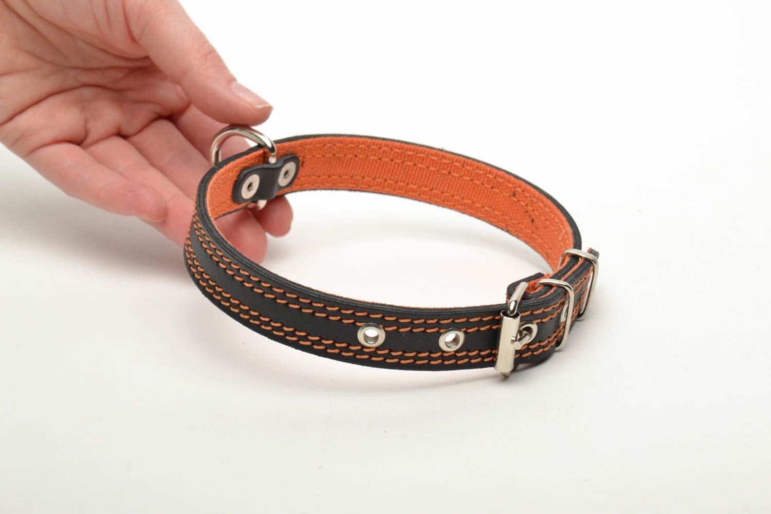 Black and orange handmade dog collar photo 5