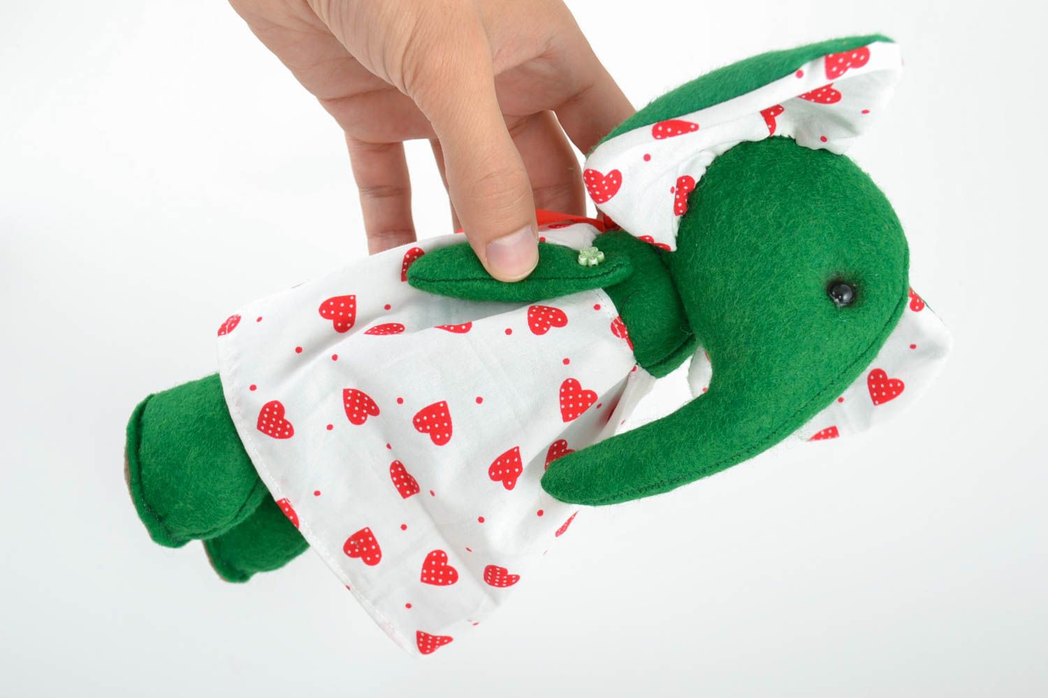 Joli jouet mou fait main en feutre et coton éléphant vert cadeau pour enfant photo 2