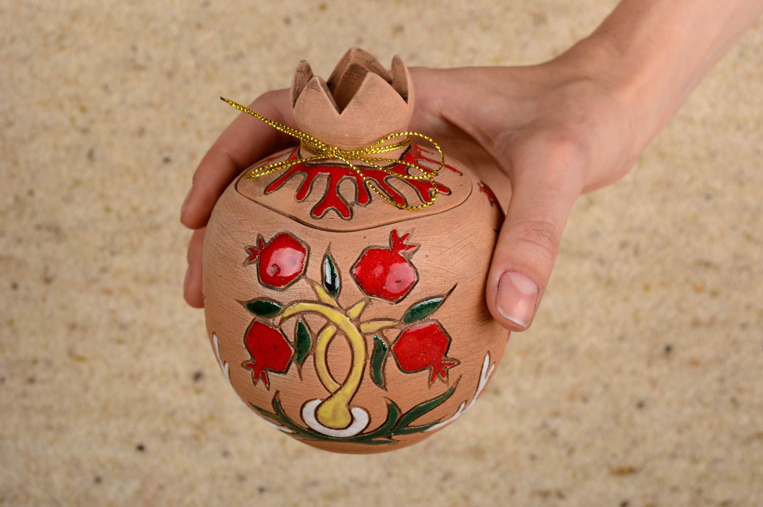Handgemachte Keramik kleine Schatulle originelles Geschenk schön bemalt Granat foto 5