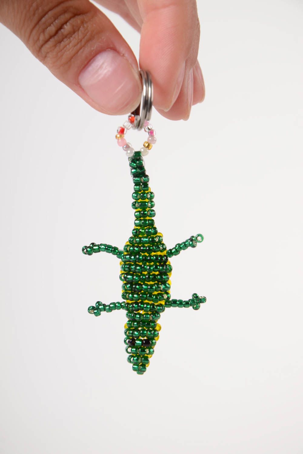 Porte-clés lézard vert en perles de rocaille fait main original accessoire photo 2