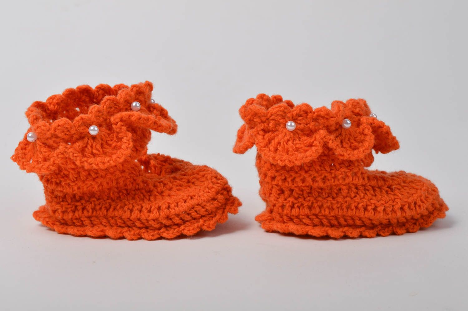 Детские пинетки ручной работы вязаные пинетки крючком вязаные носки оранжевые фото 3