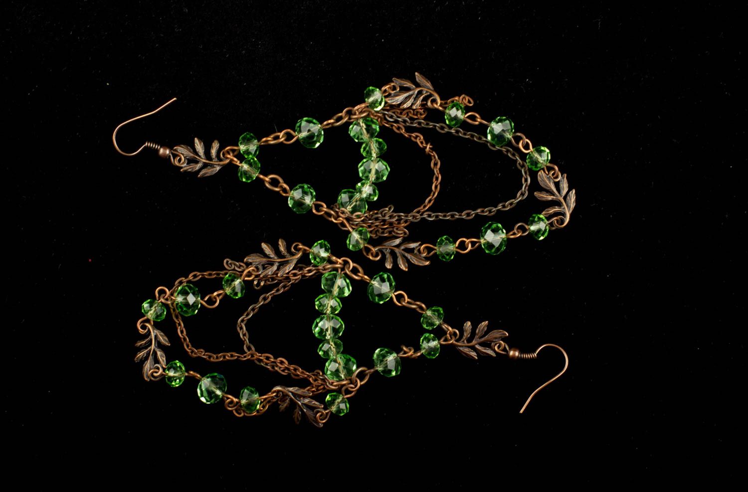 Boucles d'oreilles breloques Bijou fait main perles cristal vert Cadeau femme photo 4